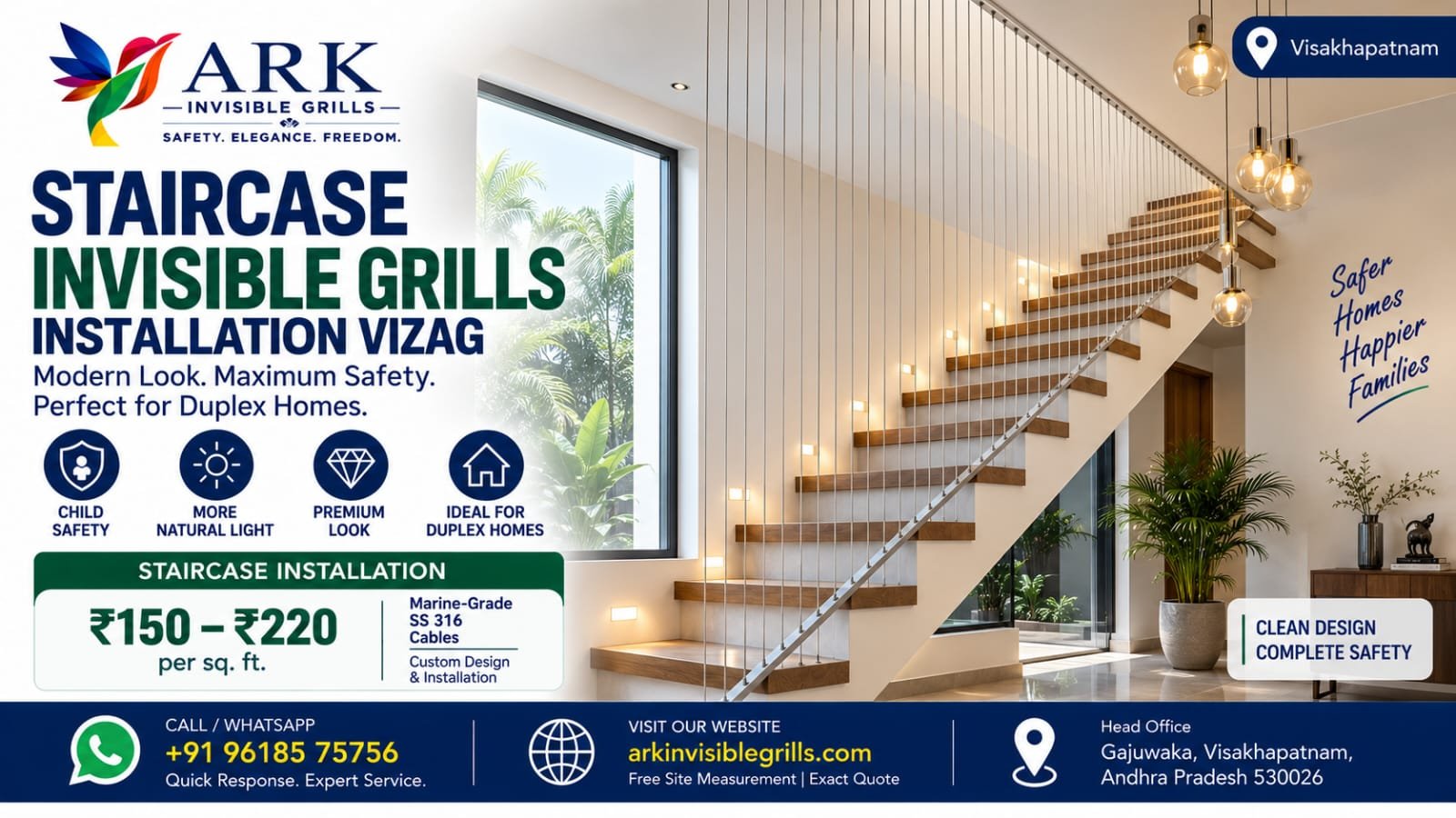 Staircase Invisible Grills Installation Vizag